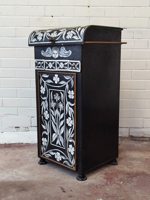 ANTIQUE BELLE EPOQUE ERA FRENCH HAND PAINTED TOLEWARE VANITY STAND - ADDITIONAL PHOTO 17