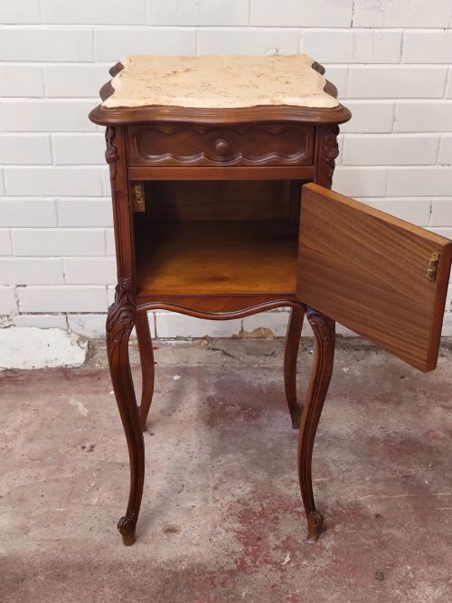 ANTIQUE PAIR OF FRENCH SOLID MAHOGANY BEDSIDE LAMP TABLES - ADDITIONAL PHOTO 10