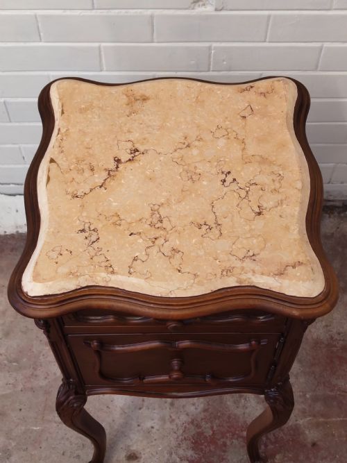 ANTIQUE PAIR OF FRENCH SOLID MAHOGANY BEDSIDE LAMP TABLES - ADDITIONAL PHOTO 13