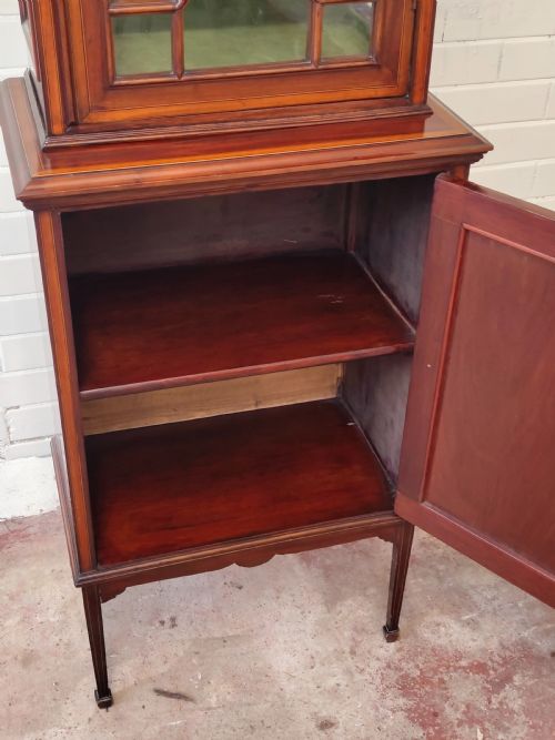 ANTIQUE EDWARDIAN SOLID MAHOGANY ASTRAGAL GLAZED INLAID DISPLAY CABINET - ADDITIONAL PHOTO 2