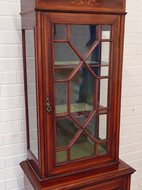 ANTIQUE EDWARDIAN SOLID MAHOGANY ASTRAGAL GLAZED INLAID DISPLAY CABINET - ADDITIONAL PHOTO 6