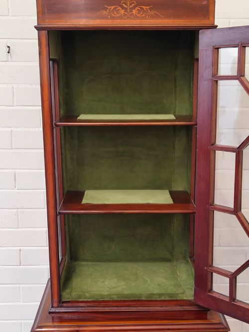 ANTIQUE EDWARDIAN SOLID MAHOGANY ASTRAGAL GLAZED INLAID DISPLAY CABINET - ADDITIONAL PHOTO 8