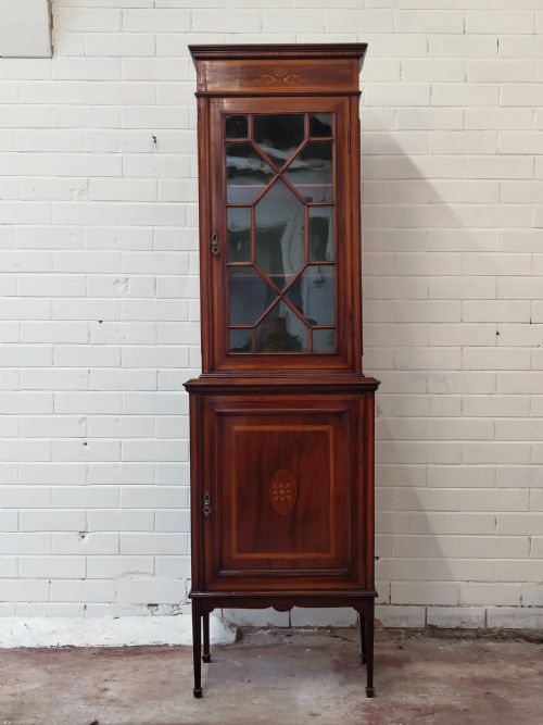 ANTIQUE EDWARDIAN SOLID MAHOGANY ASTRAGAL GLAZED INLAID DISPLAY CABINET - ADDITIONAL PHOTO 10