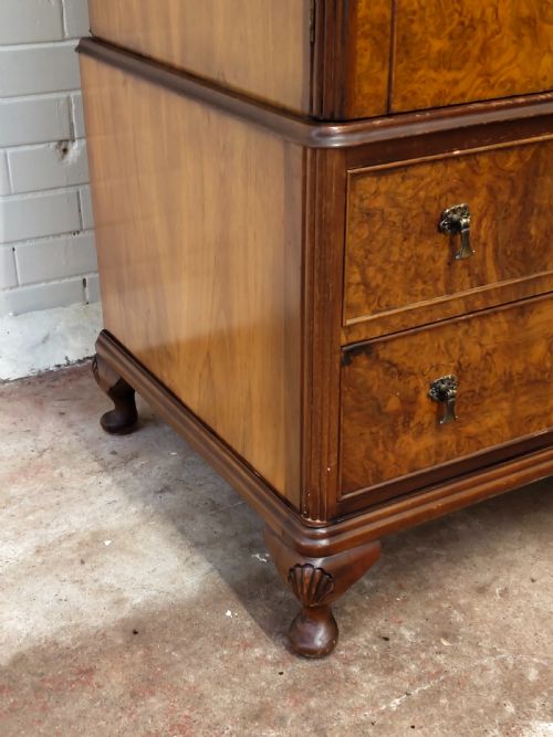 ANTIQUE BURR WALNUT SINGLE WARDROBE ARMOIRE COMPACTUM - ADDITIONAL PHOTO 5