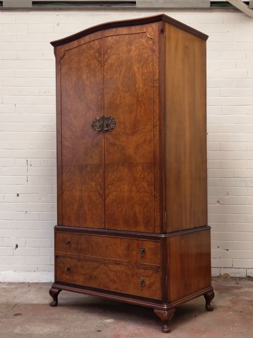 ANTIQUE BURR WALNUT SINGLE WARDROBE ARMOIRE COMPACTUM - ADDITIONAL PHOTO 10