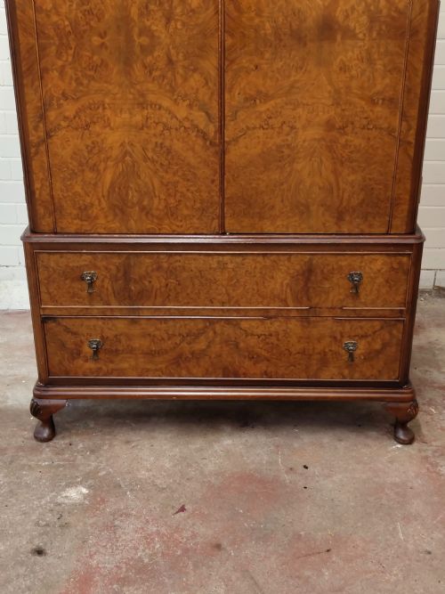 ANTIQUE BURR WALNUT SINGLE WARDROBE ARMOIRE COMPACTUM - ADDITIONAL PHOTO 11