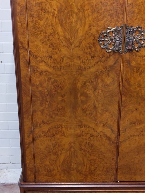 ANTIQUE BURR WALNUT SINGLE WARDROBE ARMOIRE COMPACTUM - ADDITIONAL PHOTO 12