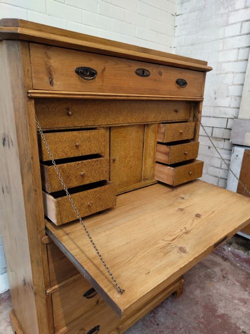 ANTIQUE VICTORIAN SOLID PINE FRENCH SECRETAIRE CHEST OF DRAWERS - ADDITIONAL PHOTO 4