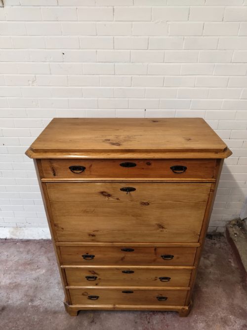 ANTIQUE VICTORIAN SOLID PINE FRENCH SECRETAIRE CHEST OF DRAWERS - ADDITIONAL PHOTO 2