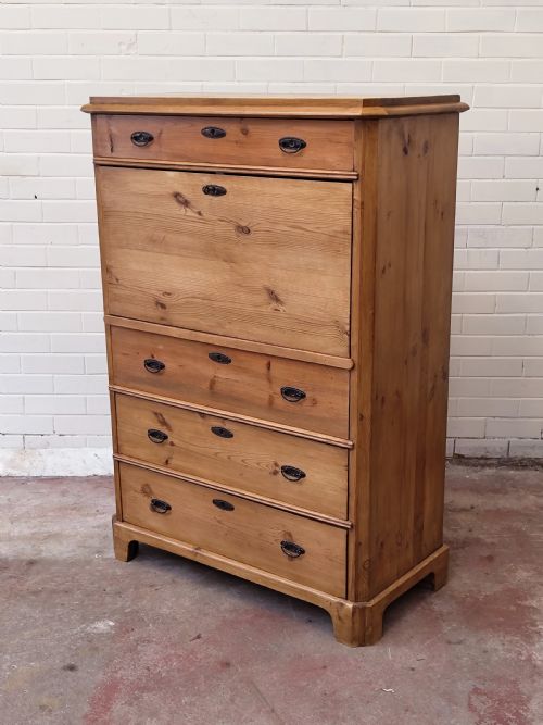 ANTIQUE VICTORIAN SOLID PINE FRENCH SECRETAIRE CHEST OF DRAWERS - ADDITIONAL PHOTO 3