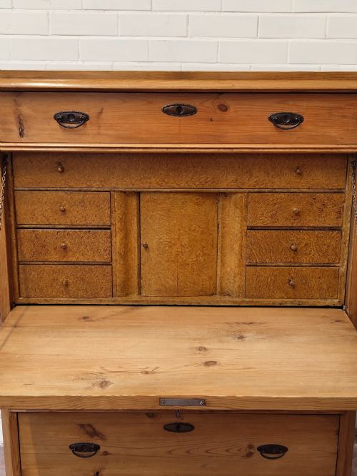 ANTIQUE VICTORIAN SOLID PINE FRENCH SECRETAIRE CHEST OF DRAWERS - ADDITIONAL PHOTO 5