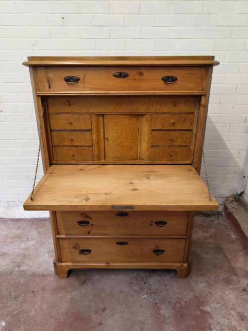 ANTIQUE VICTORIAN SOLID PINE FRENCH SECRETAIRE CHEST OF DRAWERS - ADDITIONAL PHOTO 6