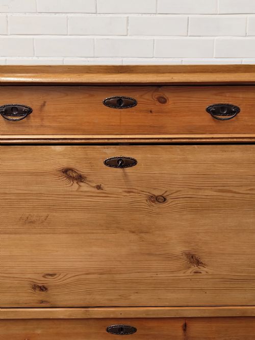 ANTIQUE VICTORIAN SOLID PINE FRENCH SECRETAIRE CHEST OF DRAWERS - ADDITIONAL PHOTO 13