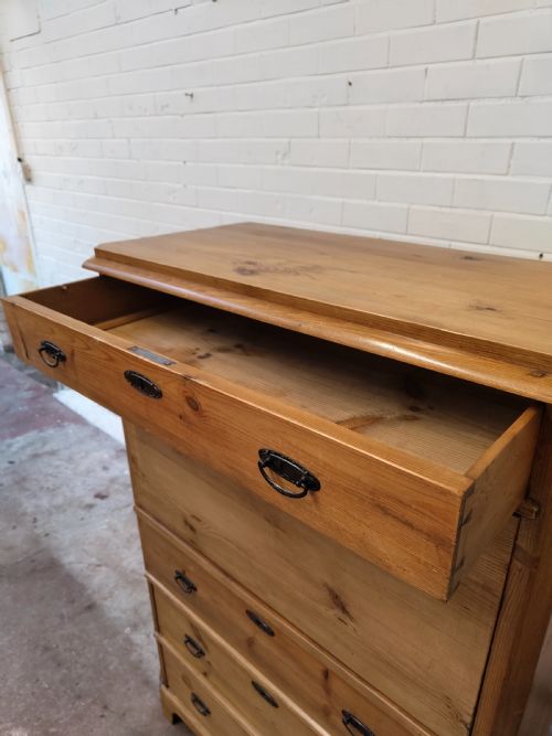 ANTIQUE VICTORIAN SOLID PINE FRENCH SECRETAIRE CHEST OF DRAWERS - ADDITIONAL PHOTO 14