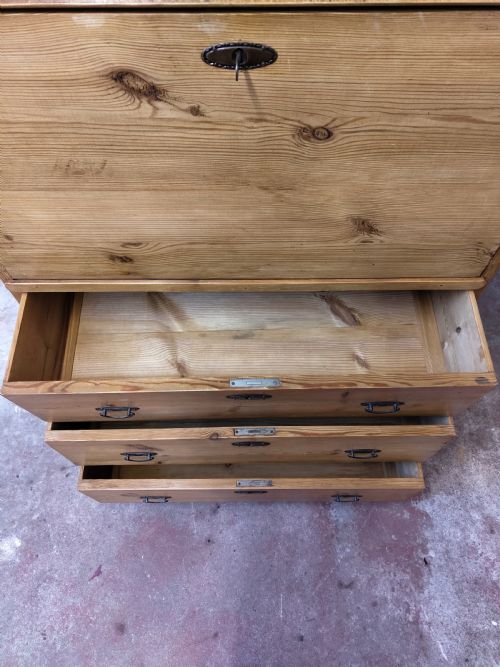 ANTIQUE VICTORIAN SOLID PINE FRENCH SECRETAIRE CHEST OF DRAWERS - ADDITIONAL PHOTO 17