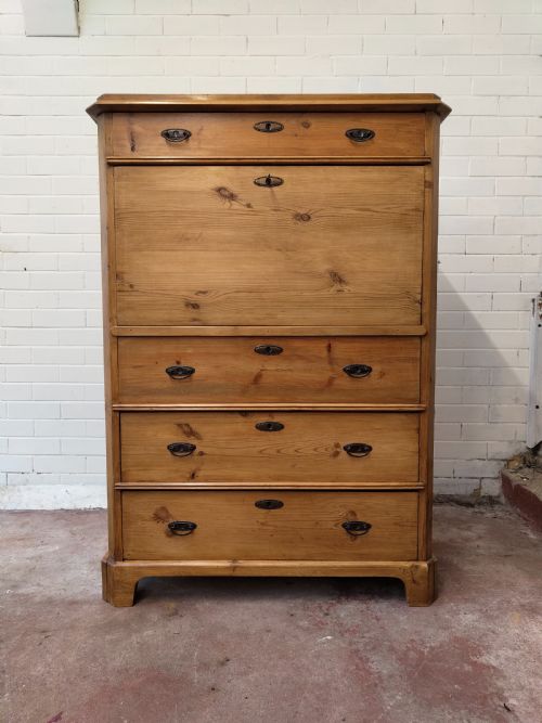ANTIQUE VICTORIAN SOLID PINE FRENCH SECRETAIRE CHEST OF DRAWERS - ADDITIONAL PHOTO 19