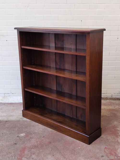 ANTIQUE EDWARDIAN SOLID OAK ADJUSTABLE OPEN BOOKCASE - ADDITIONAL PHOTO 2