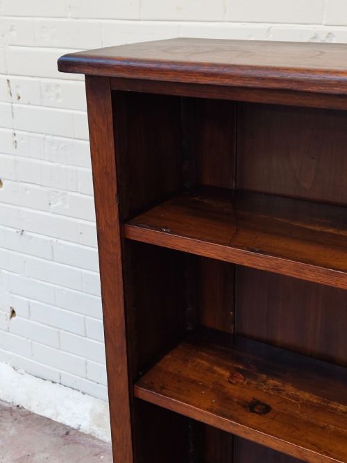 ANTIQUE EDWARDIAN SOLID OAK ADJUSTABLE OPEN BOOKCASE - ADDITIONAL PHOTO 5