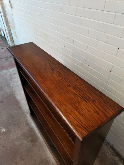 ANTIQUE EDWARDIAN SOLID OAK ADJUSTABLE OPEN BOOKCASE - ADDITIONAL PHOTO 7