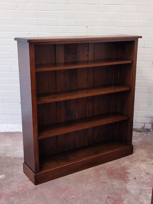 ANTIQUE EDWARDIAN SOLID OAK ADJUSTABLE OPEN BOOKCASE - ADDITIONAL PHOTO 9