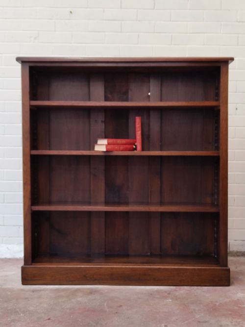 ANTIQUE EDWARDIAN SOLID OAK ADJUSTABLE OPEN BOOKCASE - ADDITIONAL PHOTO 13