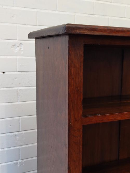 ANTIQUE EDWARDIAN SOLID OAK ADJUSTABLE OPEN BOOKCASE - ADDITIONAL PHOTO 14