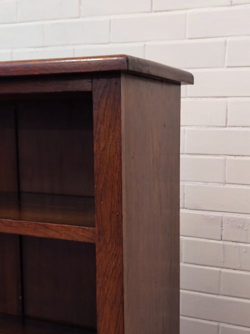 ANTIQUE EDWARDIAN SOLID OAK ADJUSTABLE OPEN BOOKCASE - ADDITIONAL PHOTO 16