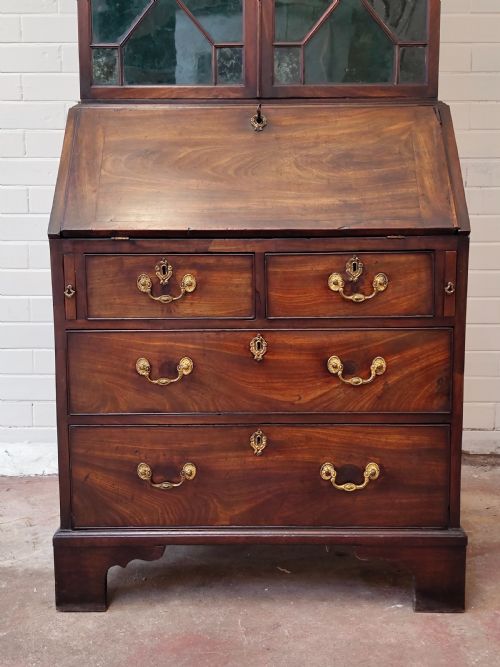 ANTIQUE GEORGE III COUNTRY HOUSE MAHOGANY BUREAU BOOKCASE - ADDITIONAL PHOTO 3