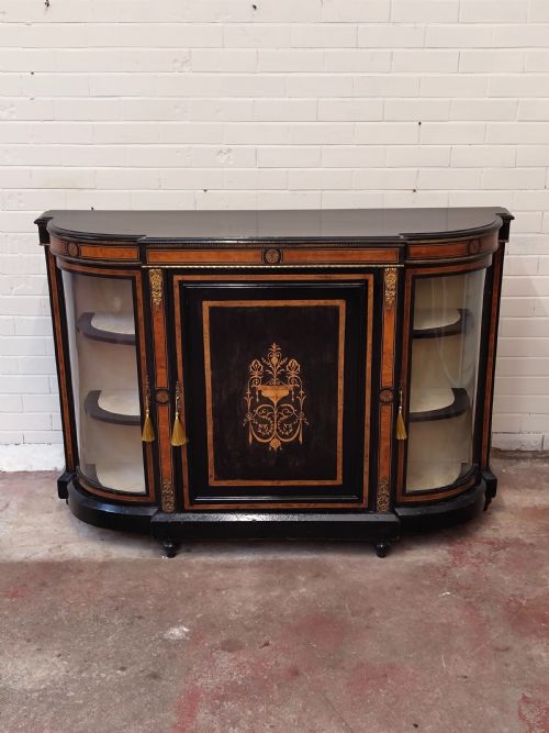 ANTIQUE EARLY VICTORIAN ENGLISH EBONISED INLAID AND ORMOLU CREDENZA SIDEBOARD CABINET - ADDITIONAL PHOTO 2