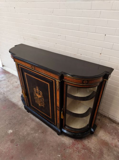 ANTIQUE EARLY VICTORIAN ENGLISH EBONISED INLAID AND ORMOLU CREDENZA SIDEBOARD CABINET - ADDITIONAL PHOTO 3