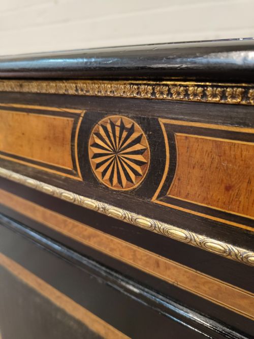 ANTIQUE EARLY VICTORIAN ENGLISH EBONISED INLAID AND ORMOLU CREDENZA SIDEBOARD CABINET - ADDITIONAL PHOTO 6