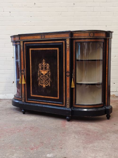 ANTIQUE EARLY VICTORIAN ENGLISH EBONISED INLAID AND ORMOLU CREDENZA SIDEBOARD CABINET - ADDITIONAL PHOTO 7