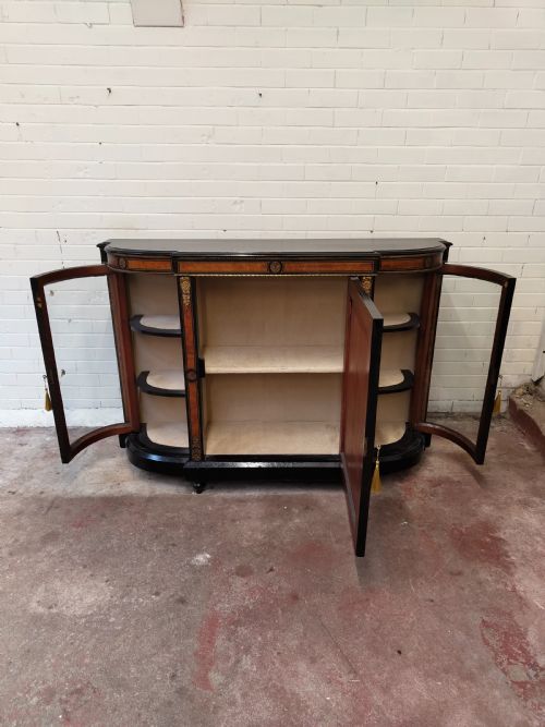 ANTIQUE EARLY VICTORIAN ENGLISH EBONISED INLAID AND ORMOLU CREDENZA SIDEBOARD CABINET - ADDITIONAL PHOTO 8