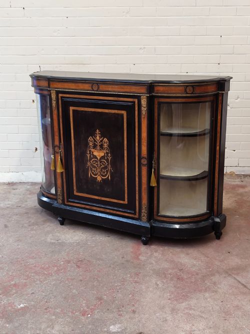 ANTIQUE EARLY VICTORIAN ENGLISH EBONISED INLAID AND ORMOLU CREDENZA SIDEBOARD CABINET - ADDITIONAL PHOTO 10