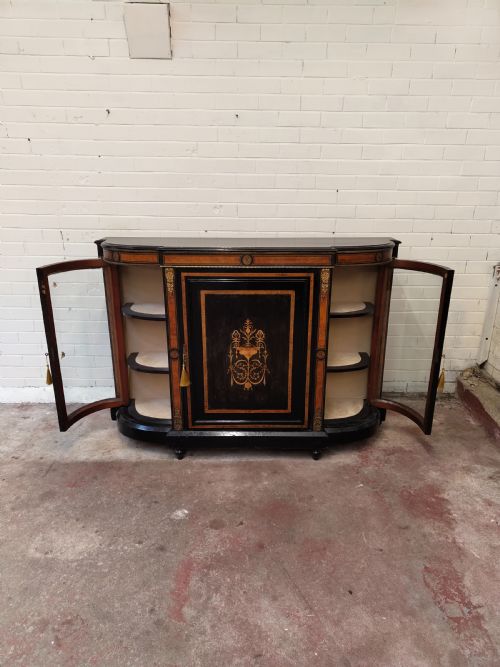 ANTIQUE EARLY VICTORIAN ENGLISH EBONISED INLAID AND ORMOLU CREDENZA SIDEBOARD CABINET - ADDITIONAL PHOTO 11