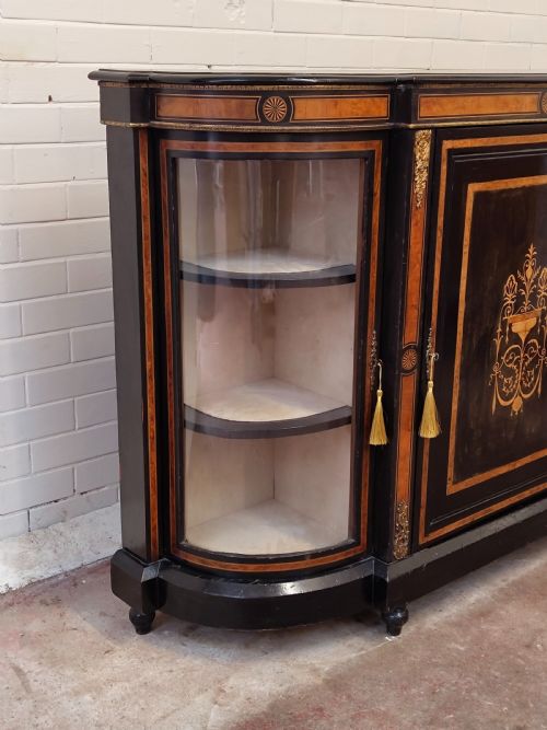 ANTIQUE EARLY VICTORIAN ENGLISH EBONISED INLAID AND ORMOLU CREDENZA SIDEBOARD CABINET - ADDITIONAL PHOTO 16
