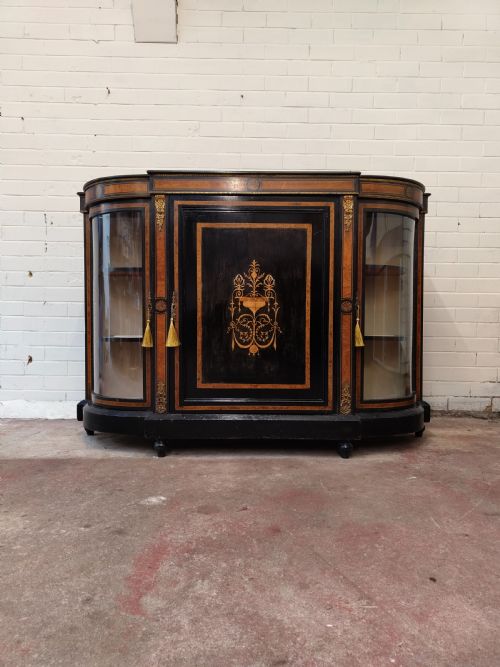 ANTIQUE EARLY VICTORIAN ENGLISH EBONISED INLAID AND ORMOLU CREDENZA SIDEBOARD CABINET - ADDITIONAL PHOTO 17