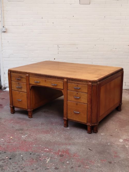 IMPOSING ANTIQUE GOLDEN OAK ART DECO PARTNERS DESK BY WARING GILLOWS - ADDITIONAL PHOTO 20