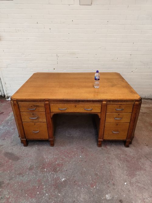 IMPOSING ANTIQUE GOLDEN OAK ART DECO PARTNERS DESK BY WARING GILLOWS - ADDITIONAL PHOTO 21