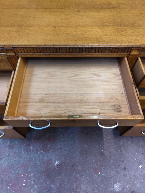 IMPOSING ANTIQUE GOLDEN OAK ART DECO PARTNERS DESK BY WARING GILLOWS - ADDITIONAL PHOTO 23