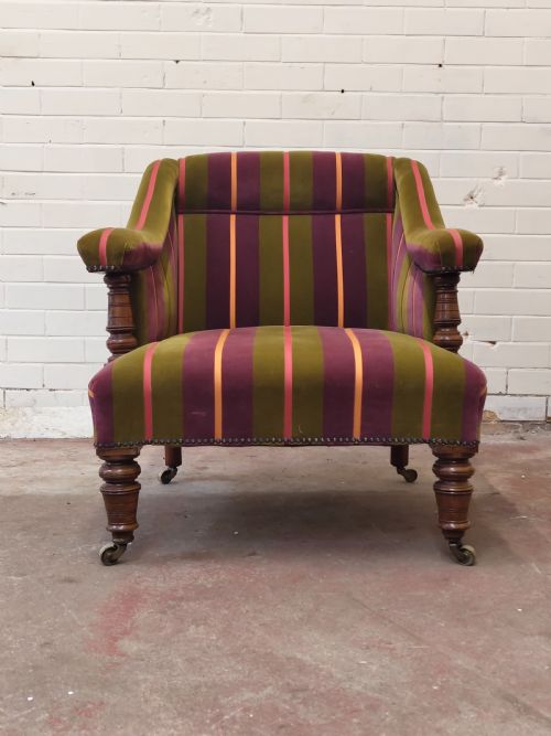 ANTIQUE VICTORIAN WALNUT LIBRARY FIRESIDE EASY LOW ARMCHAIR - ADDITIONAL PHOTO 1