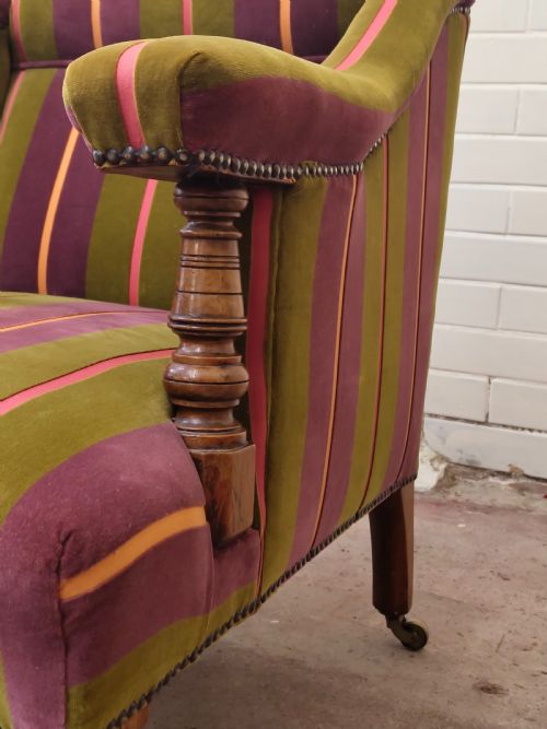 ANTIQUE VICTORIAN WALNUT LIBRARY FIRESIDE EASY LOW ARMCHAIR - ADDITIONAL PHOTO 6