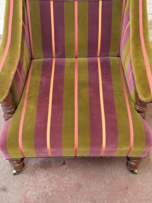 ANTIQUE VICTORIAN WALNUT LIBRARY FIRESIDE EASY LOW ARMCHAIR - ADDITIONAL PHOTO 9