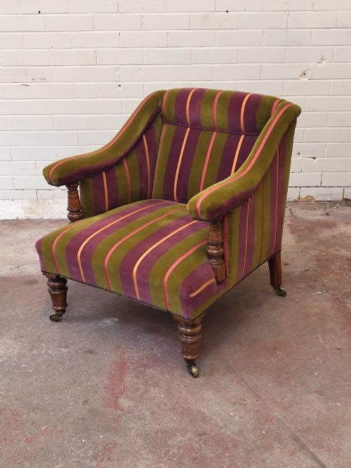 ANTIQUE VICTORIAN WALNUT LIBRARY FIRESIDE EASY LOW ARMCHAIR - ADDITIONAL PHOTO 10