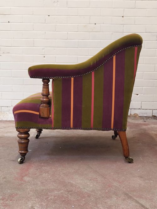 ANTIQUE VICTORIAN WALNUT LIBRARY FIRESIDE EASY LOW ARMCHAIR - ADDITIONAL PHOTO 16