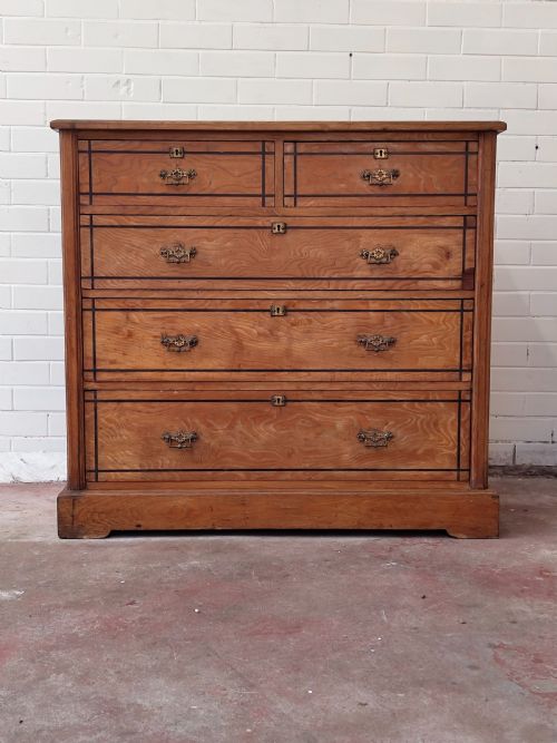 ANTIQUE VICTORIAN AESTHETIC MOVEMENT COUNTRY HOUSE ASH EBONY STRUNG CHEST OF DRAWERS - ADDITIONAL PHOTO 12