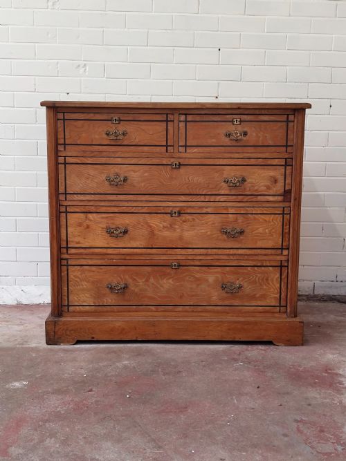 ANTIQUE VICTORIAN AESTHETIC MOVEMENT COUNTRY HOUSE ASH EBONY STRUNG CHEST OF DRAWERS - ADDITIONAL PHOTO 1
