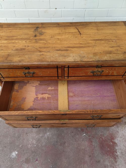 ANTIQUE VICTORIAN AESTHETIC MOVEMENT COUNTRY HOUSE ASH EBONY STRUNG CHEST OF DRAWERS - ADDITIONAL PHOTO 3