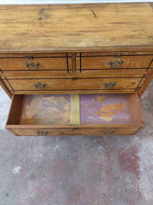 ANTIQUE VICTORIAN AESTHETIC MOVEMENT COUNTRY HOUSE ASH EBONY STRUNG CHEST OF DRAWERS - ADDITIONAL PHOTO 5