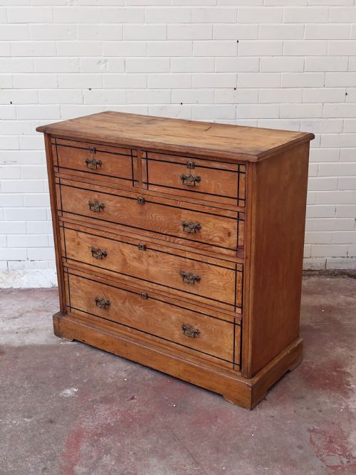 ANTIQUE VICTORIAN AESTHETIC MOVEMENT COUNTRY HOUSE ASH EBONY STRUNG CHEST OF DRAWERS - ADDITIONAL PHOTO 6